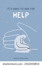 Abstract concept of  emotional support poster. Mental health awereness day. Hand drawn flat vector illustration