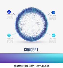 Abstract concept geometric area circle of lines intertwined, the scope of molecules, Round composition of the grid. Color composition vector for your design.