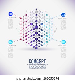 Abstract concept geometric lattice cube, the scope of molecules, in the hexagon.Composition of the molecular lattice with geometrical figure. Color composition vector for your design.