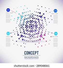 Abstract concept geometric lattice, the scope of molecules, in the round.Composition of the molecular lattice with geometrical figure of the points. Color composition vector for your design.