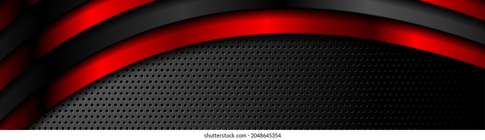 Resumo conceito geométrico tecnologia ondulado fundo vermelho e preto. Design de banner de vetor