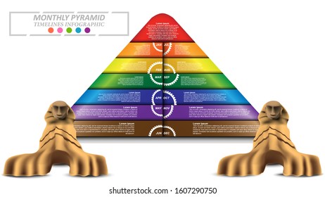 Abstract concept and idea pyramid infographic. Business and finance monthly timeline infographic with sphinx and camel. Data infographic background. Vector EPS10