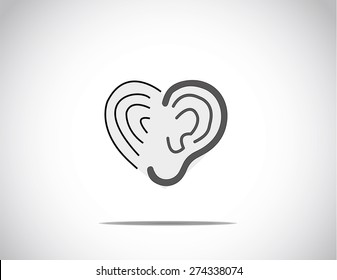 abstract concept illustration of hearing aid illustration with ear & vibration arranged in the shape of a heart or love