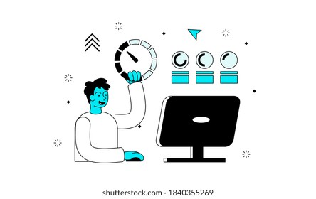 Abstract concept of internet connection speed testing. Flat minimal style outline vector illustration.