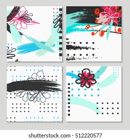 Abstract concept invitations templates  .Unusual trendy grunge textures card set . Brush doodles for design