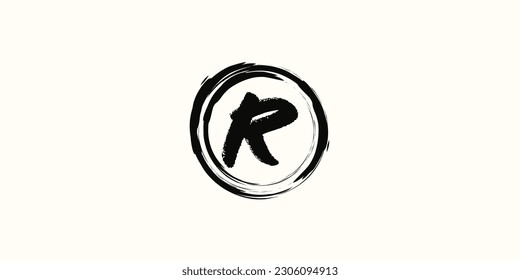 
Símbolo del logo del concepto abstracto, letras del alfabeto salpicado y pincel en un círculo limpio
