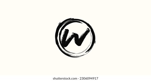 
Abstract concept logo wordmark, splattered alphabet letters and brush in a neat circle