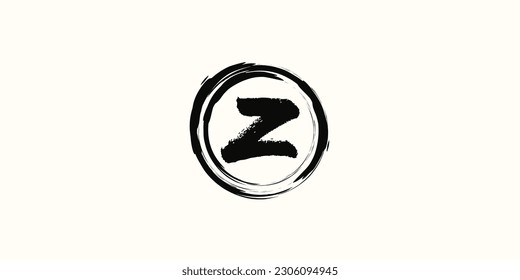 
Abstract concept logo wordmark, splattered alphabet letters and brush in a neat circle