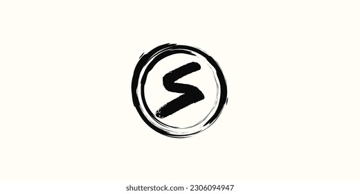 
Abstract concept logo wordmark, splattered alphabet letters and brush in a neat circle