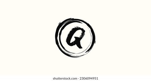 
Símbolo del logo del concepto abstracto, letras del alfabeto salpicado y pincel en un círculo limpio