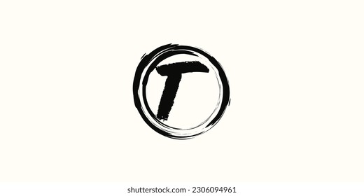 
Abstract concept logo wordmark, splattered alphabet letters and brush in a neat circle