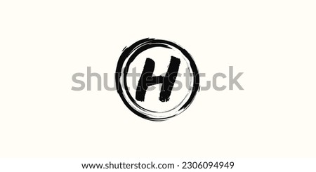 
Abstract concept logo wordmark, splattered alphabet letters and brush in a neat circle