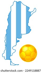 Abstract concept map of Argentina and gold soccer ball