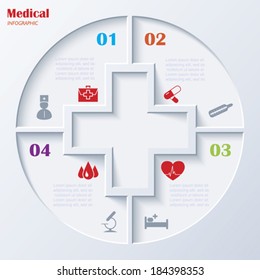 Abstract concept of medicine with  medical and healthcare icons and background. Vector illustration