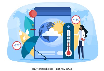 Abstract concept of meteorology. Meteorology online service or platform. Weather forecaster studying climate condition. Cartoon flat vector illustration isolated on white background