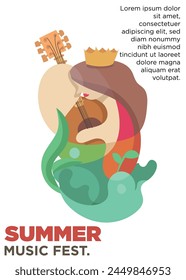 abstract concept of music goddess playing guitar of gods. summer music festival template poster vector illustration