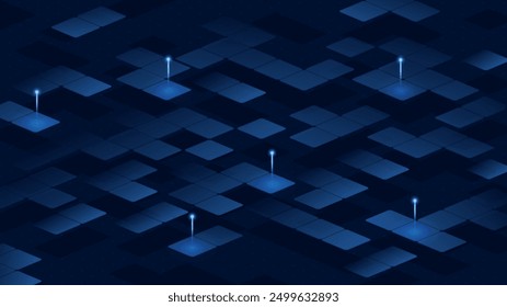 Abstract concept of navigation on Squares background. Pins on Squares. Navigation plan highlights way to points. Vector illustration