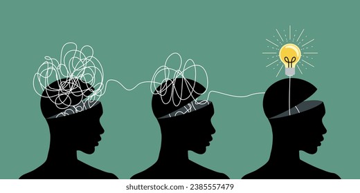 Abstract concept of problem solving. A looped line to light bulb representing an iterative process in which the problem is gradually solved. Creative design, brainstorming.