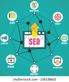 Abstract concept of seo process on geometrical background with lines - vector illustration