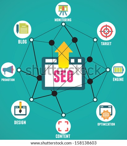 Abstract concept of seo process on geometrical background with lines - vector illustration