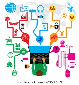 Abstract concept of social media with circuits - vector illustration