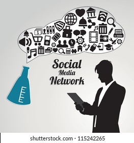 Abstract concept of social media network with businessman - vector illustration