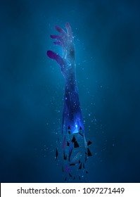 abstract concept. space, hand, eternity, three-dimensional virtual avatar. virtual reality scanning, game