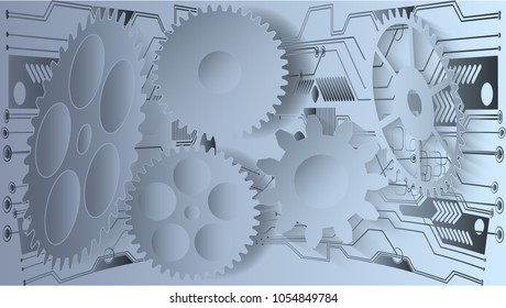 Abstract concept technology background with gears. Futuristic backdrop, Digital technology and engineering concept.  Vector illustration.