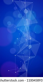 abstract concept - technology blue green background - a digital network composed of a point connected by lines into triangles - similar to constellations, stars and galaxies in space or blockchain