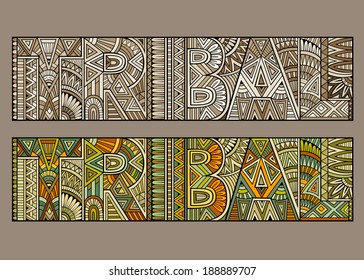 Abstract concept typography "tribal" with geometric aztec pattern