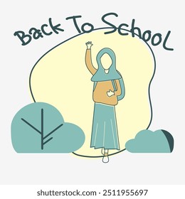 Abstract concept vector illustration of back to school, woman in hijab waving hand
