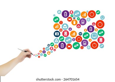 Abstract concept vector image of hand drawing icon. for Web and Mobile Applications isolated on background. Art illustration template design idea, Business infographic plan and social media icon cloud