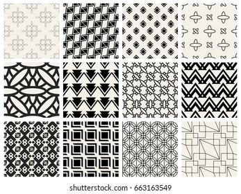 Abstract concept vector monochrome geometric pattern. Black and white minimal background. Creative illustration template. Seamless stylish texture. For wallpaper, surface, web design, textile, decor