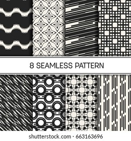 Abstract concept vector monochrome geometric pattern. Black and white minimal background. Creative illustration template. Seamless stylish texture. For wallpaper, surface, web design, textile, decor