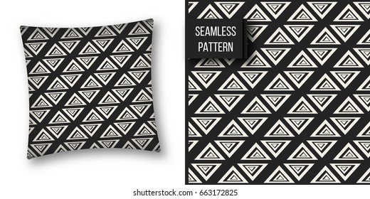 Abstract concept vector monochrome geometric pattern. Black and white minimal background. Creative illustration template. Seamless stylish texture. For wallpaper, surface, web design, textile, decor