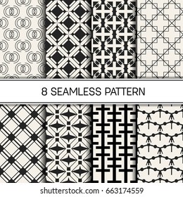 Abstract concept vector monochrome geometric pattern. Black and white minimal background. Creative illustration template. Seamless stylish texture. For wallpaper, surface, web design, textile, decor