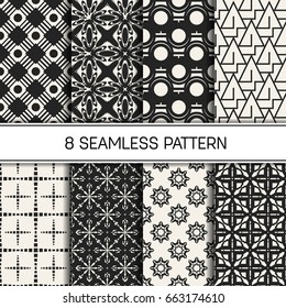 Abstract concept vector monochrome geometric pattern. Black and white minimal background. Creative illustration template. Seamless stylish texture. For wallpaper, surface, web design, textile, decor