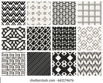 Abstract concept vector monochrome geometric pattern. Black and white minimal background. Creative illustration template. Seamless stylish texture. For wallpaper, surface, web design, textile, decor