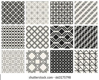 Abstract concept vector monochrome geometric pattern. Black and white minimal background. Creative illustration template. Seamless stylish texture. For wallpaper, surface, web design, textile, decor