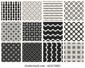Abstract concept vector monochrome geometric pattern. Black and white minimal background. Creative illustration template. Seamless stylish texture. For wallpaper, surface, web design, textile, decor