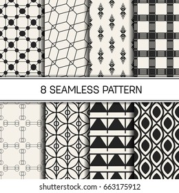 Abstract concept vector monochrome geometric pattern. Black and white minimal background. Creative illustration template. Seamless stylish texture. For wallpaper, surface, web design, textile, decor