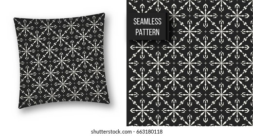 Abstract concept vector monochrome geometric pattern. Black and white minimal background. Creative illustration template. Seamless stylish texture. For wallpaper, surface, web design, textile, decor