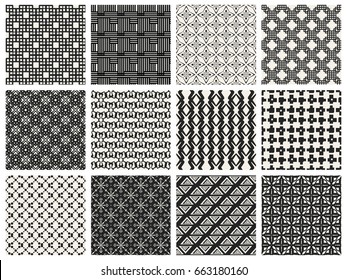 Abstract concept vector monochrome geometric pattern. Black and white minimal background. Creative illustration template. Seamless stylish texture. For wallpaper, surface, web design, textile, decor