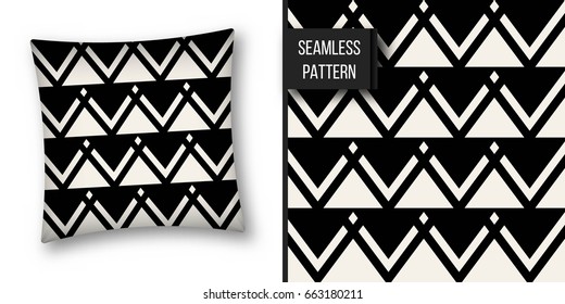 Abstract concept vector monochrome geometric pattern. Black and white minimal background. Creative illustration template. Seamless stylish texture. For wallpaper, surface, web design, textile, decor