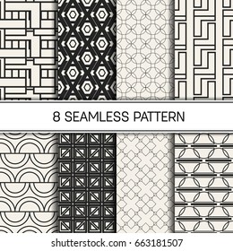 Abstract concept vector monochrome geometric pattern. Black and white minimal background. Creative illustration template. Seamless stylish texture. For wallpaper, surface, web design, textile, decor