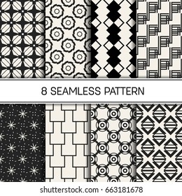 Abstract concept vector monochrome geometric pattern. Black and white minimal background. Creative illustration template. Seamless stylish texture. For wallpaper, surface, web design, textile, decor
