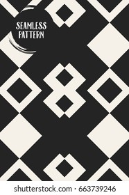 Abstract concept vector monochrome geometric pattern. Black and white minimal background. Creative illustration template. Seamless stylish texture. For wallpaper, surface, web design, textile, decor