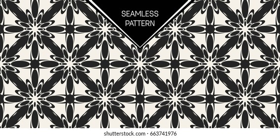 Abstract concept vector monochrome geometric pattern. Black and white minimal background. Creative illustration template. Seamless stylish texture. For wallpaper, surface, web design, textile, decor