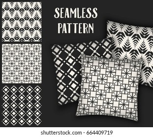 Abstract concept vector monochrome geometric pattern. Black and white minimal background. Creative illustration template. Seamless stylish texture. For wallpaper, surface, web design, textile, decor