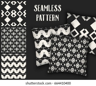 Abstract concept vector monochrome geometric pattern. Black and white minimal background. Creative illustration template. Seamless stylish texture. For wallpaper, surface, web design, textile, decor